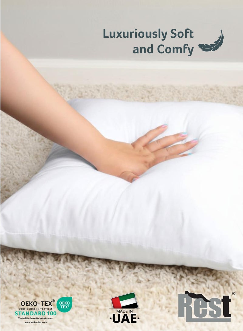 Rest وسائد رمي السرير حشوة وسادة غلاف خارجي غير منسوج حشو ألياف مجوفة 275 جرام ألياف فائقة النعومة حجم 30x30 سم ، 12x12 بوصة حشوات الوسائد ديكور منزلي أبيض (عبوة من 2) - Image 4